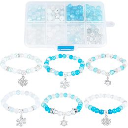 SUNNYCLUE 1 Box 209Pcs DIY 6 Sets Snowflake Bracelet Making Kit Winter Charms Snow Snowflake Charms Christmas Bracelet Sets Glass Beads for Jewelry Making Kits Beginners Starter Women DIY Gift Craft