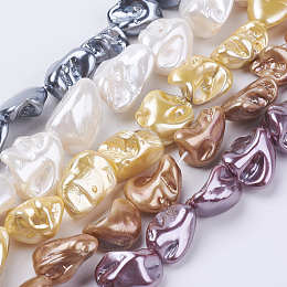Honeyhandy Shell Pearl Beads Strands, Nuggets, Mixed Color, 9~28x8~27x7~20mm, Hole: 1mm, about 17~23pcs/strand, 15.7 inch(39.8cm)