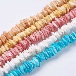 Honeyhandy Natural Sea Shell Beads Strands, Dyed, Square Heishi Beads, Mixed Color, 1~3.5x4.5~10x4.5~10mm, Hole: 0.5mm, 16.1 inch~16.9 inch