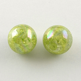 Honeyhandy AB Color Transparent Crackle Round Acrylic Beads, Green Yellow, 20mm, Hole: 2.5mm, about 108pcs/500g