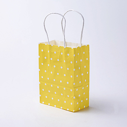 Honeyhandy kraft Paper Bags, with Handles, Gift Bags, Shopping Bags, Rectangle, Polka Dot Pattern, Yellow, 15x11x6cm