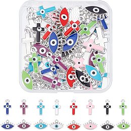 SUPERFINDINGS 64Pcs 8 Color Evil Eye Charm CCB Plastic Enamel Pendants Cross Horse Eye Jewelry Charm for DIY Crafting Bracelet Jewelry Making