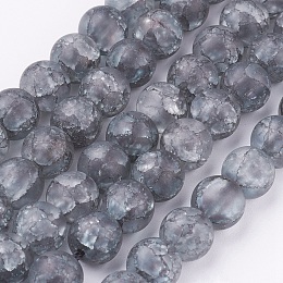 Honeyhandy Synthetic Crackle Quartz Bead Strands, Round, Dyed, Frosted, Gray, 8mm, Hole: 1mm, about 50pcs/strand, 15.75 inch