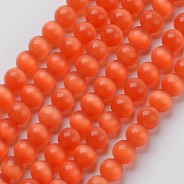 Arricraft Cat Eye Beads, Round, Orange Red, 8mm, Hole: 1mm, about 15.5 inches/strand, about 49pcs/strand