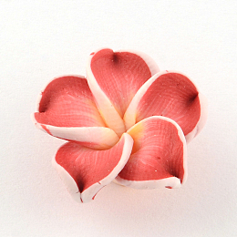 Honeyhandy Handmade Polymer Clay 3D Flower Plumeria Beads, Indian Red, 15x8mm, Hole: 2mm