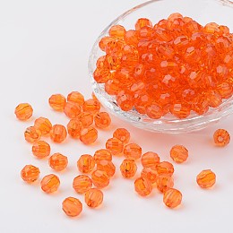 Honeyhandy Transparent Acrylic Beads, Faceted, Round, Dark Orange, 8mm, Hole: 1.5mm, about 1800pcs/500g