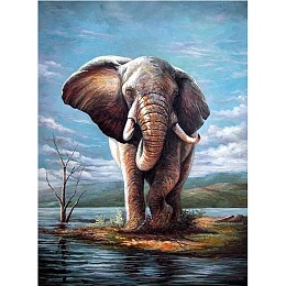 Honeyhandy 5D DIY Diamond Painting Animals Canvas Kits, with Resin Rhinestones, Diamond Sticky Pen, Tray Plate and Glue Clay, Elephant Pattern, 30x20x0.02cm