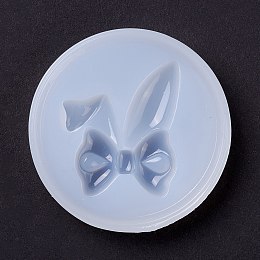 Honeyhandy Bowknot with Ear DIY Silicone Molds, Resin Casting Molds, For UV Resin, Epoxy Resin Jewelry Making, White, 59x11mm, Inner Diameter: 40x32mm