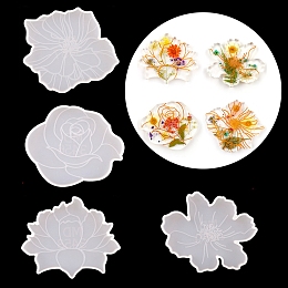 Honeyhandy DIY Flower Cup Mat Silicone Molds,  Resin Casting Molds, For UV Resin, Epoxy Resin Craft Making, 90~98x108~115x9.5mm, 4pcs/set