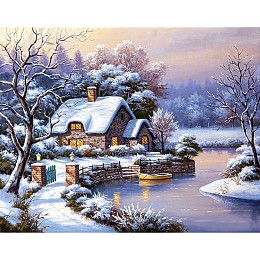 Honeyhandy DIY Diamond Painting Kits For Kids, with Diamond Painting Cloth, Resin Rhinestones, Diamond Sticky Pen, Tray Plate and Glue Clay, Snow Forest Cabin, Mixed Color, 30x25cm