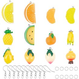 SUPERFINDINGS 48Pcs 12 Styles Resin Fruit Pendant Charms with Platinum Tone Iron Findings 3D Imitation Food Fruit Pendants for DIY Jewelry Making Necklace Bracelet Key Chain