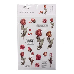 Honeyhandy Flower Pattern Waterproof Self Adhesive Hot Stamping Stickers, DIY Hand Account Photo Album Decoration Sticker, Red, 15x10.5x0.05cm