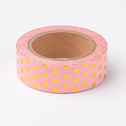 Honeyhandy DIY Scrapbook Decorative Paper Tapes, Adhesive Tapes, with Polka Dot Pattern, Pink, 15mm, about 10m/roll