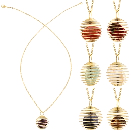 SUNNYCLUE DIY Natural Beads Cage Pendant Necklace Sets Making Kit, Include Iron Wire Pendants, Natural Gemstone Beads, Brass Cable Chains Necklace Making, Golden, Necklace Making: 7pcs/set