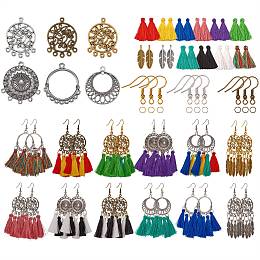 DIY Tassel Drop Earring Making Kit, Including Alloy Links & Pendants, Polyester Tassel Pendants, Iron Earring Hooks & Jump Rings, Mixed Color, Tessel Pendant: 110pcs/box