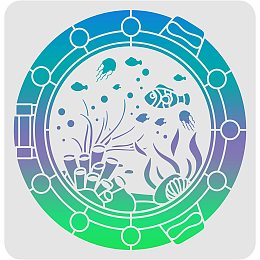 FINGERINSPIRE Window of The Underwater World Stencil 11.8x11.8inch Underwater Creatures Stencil Sea Creatures Stencil for Painting on Wood Tile Paper Fabric Floor Wall