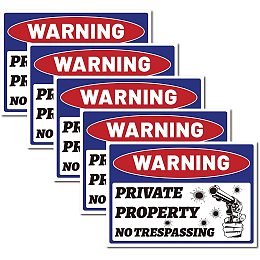 CREATCABIN 5pcs Private Property No Trespassing Sign 10" x 7" Vinyl Warning Stickers Self Adhesive Decal Sticker UV Protected Waterproof for Home Business Window Door Safety Security