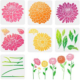 FINGERINSPIRE 7 Pcs Dahlia Flower Painting Stencil 11.8x11.8inch Reusable Dahlia Floral Drawing Template Spring Flower Stencil for Decoration Nature Plant Stencil for Wood Wall Furniture Painting