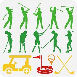 BENECREAT Golf Swing Border Painting Stencils, 12x12inch Sport Theme Cart Plastic Decoration Template for DIY, Engraving, Scrapbooking