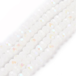 Honeyhandy Electroplate Glass Beads Strands, Imitation Jade Beads, Half Plated, Rainbow Plated, Faceted, Rondelle, White, 6x5mm, Hole: 1mm, about 83~85pcs/strand, 38~39cm