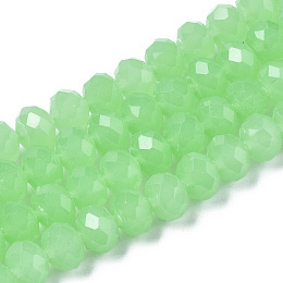 Honeyhandy Glass Beads Strands, Imitation Jade, Faceted, Rondelle, Pale Green, 8x6mm, Hole: 1mm, about 68~70pcs/strand, 16 inch(40cm)