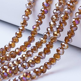 Honeyhandy Electroplate Glass Beads Strands, AB Color Plated, Faceted, Rondelle, Saddle Brown, 2.5x2mm, Hole: 0.4mm, about 199pcs/strand, 13.4 inch(34cm)