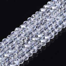 Honeyhandy Electroplate Glass Beads Strands, Pearl Luster Plated, Faceted, Rondelle, Clear, 6x5mm, Hole: 1mm, about 83~85pcs/strand, 38~39cm