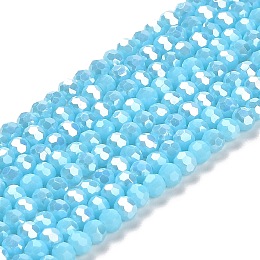 Opaque Glass Beads Stands, AB Color, Faceted(32 Facets), Round, Light Sky Blue, 3.5x3mm, Hole: 1mm, about 168~169pcs/strand, 19.09~19.17 inch(48.5~48.7cm)