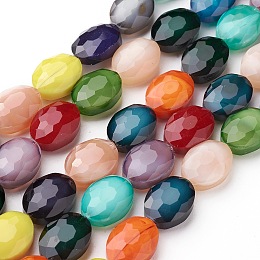 Arricraft Pearl Luster Plated Glass Bead Strands, Faceted Oval, Mixed Color, 16x12x7~7.5mm, Hole: 1mm, about 24pcs/strand, 15 inches