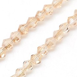 Honeyhandy Electroplate Glass Beads Strands, Half Golden Plated, Faceted, Bicone, Blanched Almond, 3x3mm, Hole: 1mm, about 128~135pcs/strand, 13.8 inch