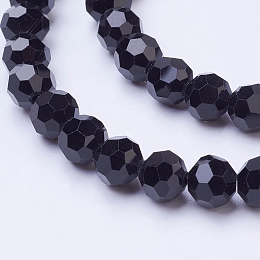 Honeyhandy Glass Beads Strands, Faceted, Round, Black, 8mm, Hole: 1mm, about 70~72pcs/strand, 22.6 inch