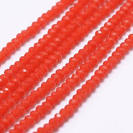 Honeyhandy Opaque Glass Beads Strands, Faceted, Rondelle, Red, 2.5x1.5~2mm, Hole: 0.5mm, about 185~190pcs/strand, 13.7 inch~14.1 inch