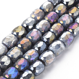 Arricraft Opaque Baking Painted Glass Beads Strands, Imitation Stones, Faceted, AB Color Plated, Column, Gray, 8x8mm, Hole: 1.2mm, about 60pcs/strand, 19.69 inch(50cm)