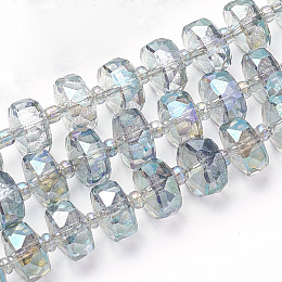 Honeyhandy Electroplat Glass Beads Strands, Rainbow Plated, Faceted, Rondelle, Dark Turquoise, 10x6.5mm, Hole: 1.2mm, about 60pcs/strand, 18.9 inch