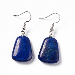 Honeyhandy Natural Lapis Lazuli Trapezoid Dangle Earrings, Platinum Brass Jewelry for Women, 41mm, Pin: 0.7mm