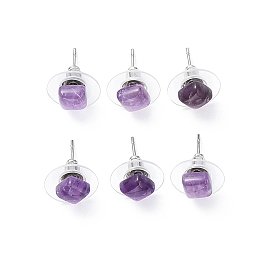 Honeyhandy Natural Amethyst Stud Earrings for Women, with 304 Stainless Steel Ear Studs, Square, 6x6mm, Pin: 0.8mm