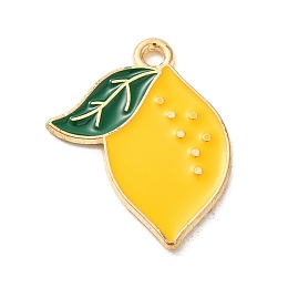 Honeyhandy Alloy Enamel Pendants, Light Gold, Fruit, Lemon, 21x16.5x1mm, Hole: 1.6mm