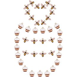 SUNNYCLUE 40Pcs 2 Styles Honey Pot Bees Alloy Enamel Charms Pendants 3D Flatback Charms for Bracelets DIY Crafts Making Supplies