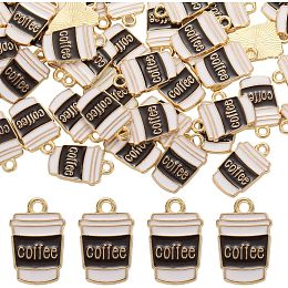 SUNNYCLUE 1 Box 80Pcs Coffee Charms Bulk Mini Coffee Cup Charm with Word Coconut Cute Alloy Enamel Gold Brown Cafe Drink Charms for Jewelry Making Charms Bracelets Necklaces Earrings Women DIY Crafts