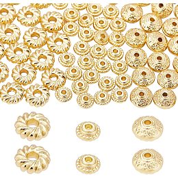 BENECREAT 90Pcs 3 Style 18K Gold Plated Round Loose Beads Carved Alloy Spacer Beads for DIY Necklace Bracelet Jewelry Craft Making