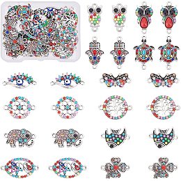 PandaHall Elite 12 Style Animal Connector Charms, 24pcs Butterfly Hamsa Hand Clover Evil Eye Turtle Elephant Owl Link Charms Lucky Enamel Rhinestone Link for Halloween Decor Jewelry Making