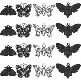 SUNNYCLUE 1 Box 24pcs 4 Styles Butterfly Charm Moth Charms Bulk Gothic Charm Black Skull Butterflies Skeleton Halloween Alloy Insect Charm for Jewelry Making Charms DIY Necklace Earring Adults Craft