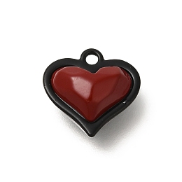 Red and Black Double Screen Alloy Pendants, Heart, 16x16x9mm, Hole: 1.8mm