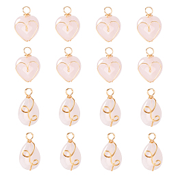 DICOSMETIC 16Pcs 2 Style Natural Rose Quartz Pendants, with Wire Wrapped, Heart & Teardrop, 21~25x13~15x7~8.5mm, Hole: 3.4~4mm, 8pcs/style