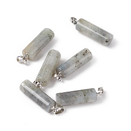 Honeyhandy Natural Labradorite Pendants, with Platinum Tone Brass Findings, Column Charm, 27x8mm, Hole: 6x3.2mm