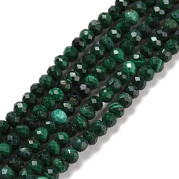 Honeyhandy Natural Malachite Beads Strands, Faceted, Rondelle, 3x2mm, Hole: 0.5mm, about 175pcs/strand, 15.16 inch(38.5cm)