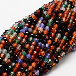 Honeyhandy Faceted Natural Agate Round Beads Strands, Dyed, Colorful, 4mm, Hole: 1mm, about 92pcs/strand, 15.3 inch