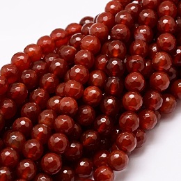 Honeyhandy Dyed Natural Agate Faceted Round Beads Strands, Dark Red, 12mm, Hole: 1mm, about 32pcs/strand, 14.9 inch