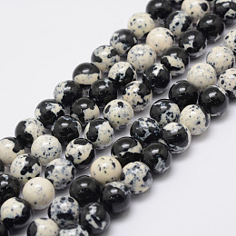 Honeyhandy Natural Ocean White Jade Beads Strands, Dyed, Round, Black, 10mm, Hole: 1mm, about 37~40pcs/strand, 15.75 inch(40cm)