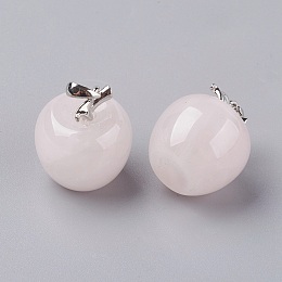 Honeyhandy Natural Rose Quartz Pendants, with Alloy Finding, Apple, Platinum, 23x20mm, Hole: 2.5x5mm